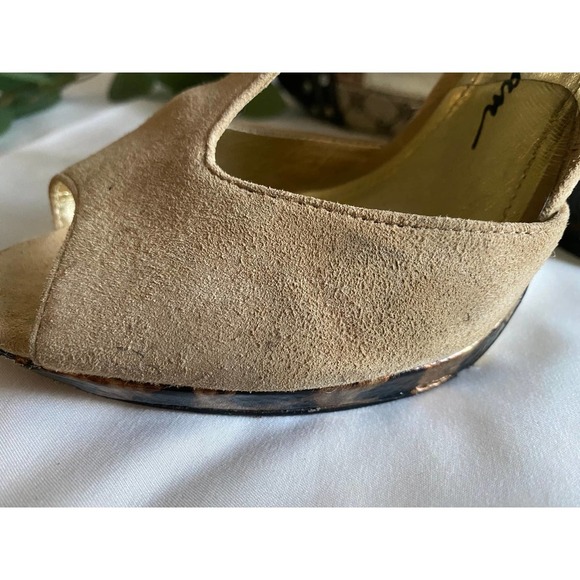 Block Heels Pumps 7.5 Peep Toe Suede Leopard UNIQUE - Picture 3 of 9